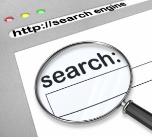 A search engine browser window with a magnifying glass