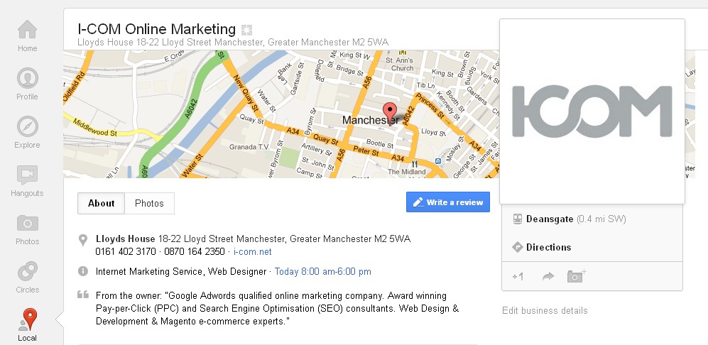 Google+ Local information