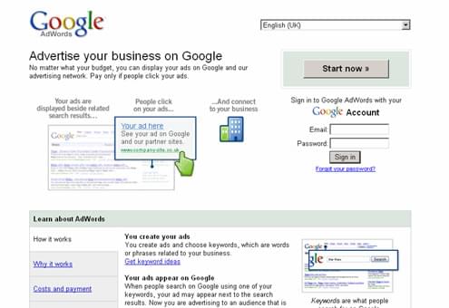 Google AdWords homepage
