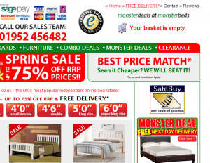 "Free delivery”– Visitors to monsterbeds.co.uk can hardly miss this information