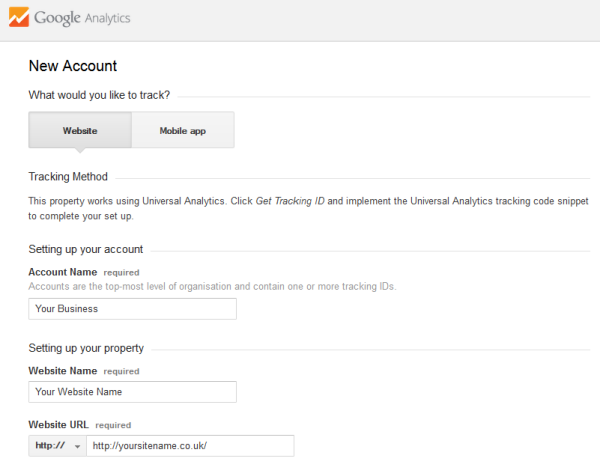 Google Analytics New Account