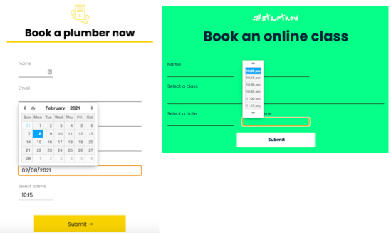 An example of a booking form from a plumbing website