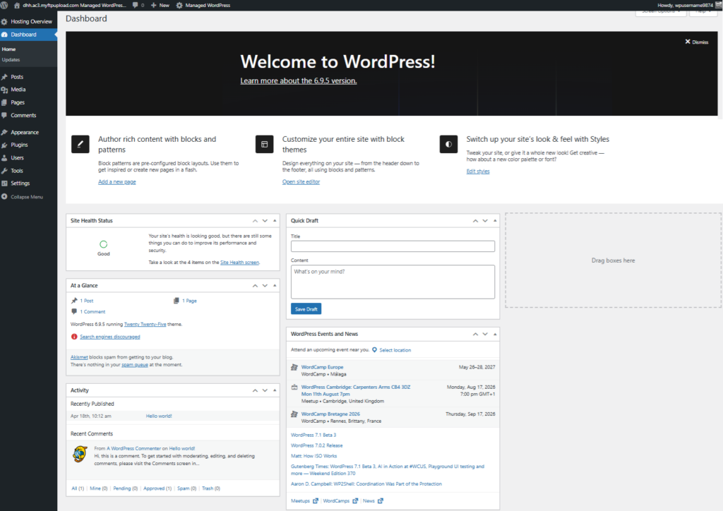 123 Reg Managed WordPress Dashboard