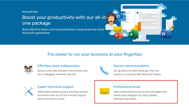 An image showing you get a custom professional email address with microsoft 365