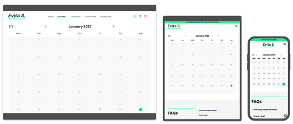 An example of a booking calendar across desktop, tablet and mobile