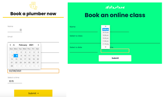 An example of a booking form from a plumbing website