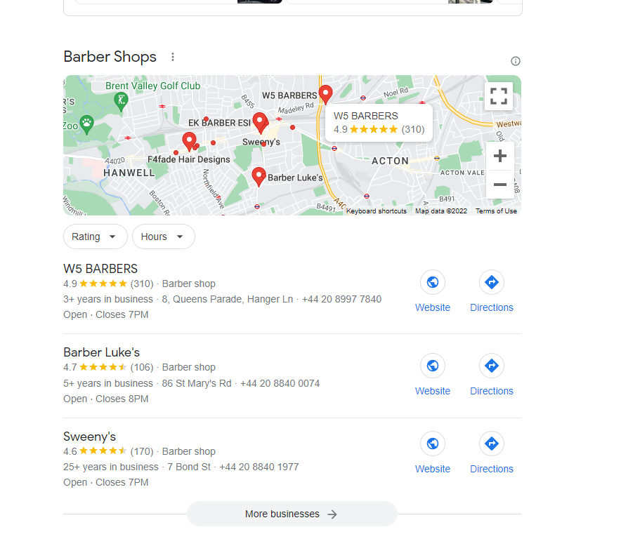 An example of Google's map-based search results