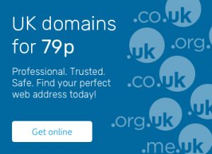 A banner which show you can register UK domains for 79p with 123 Reg