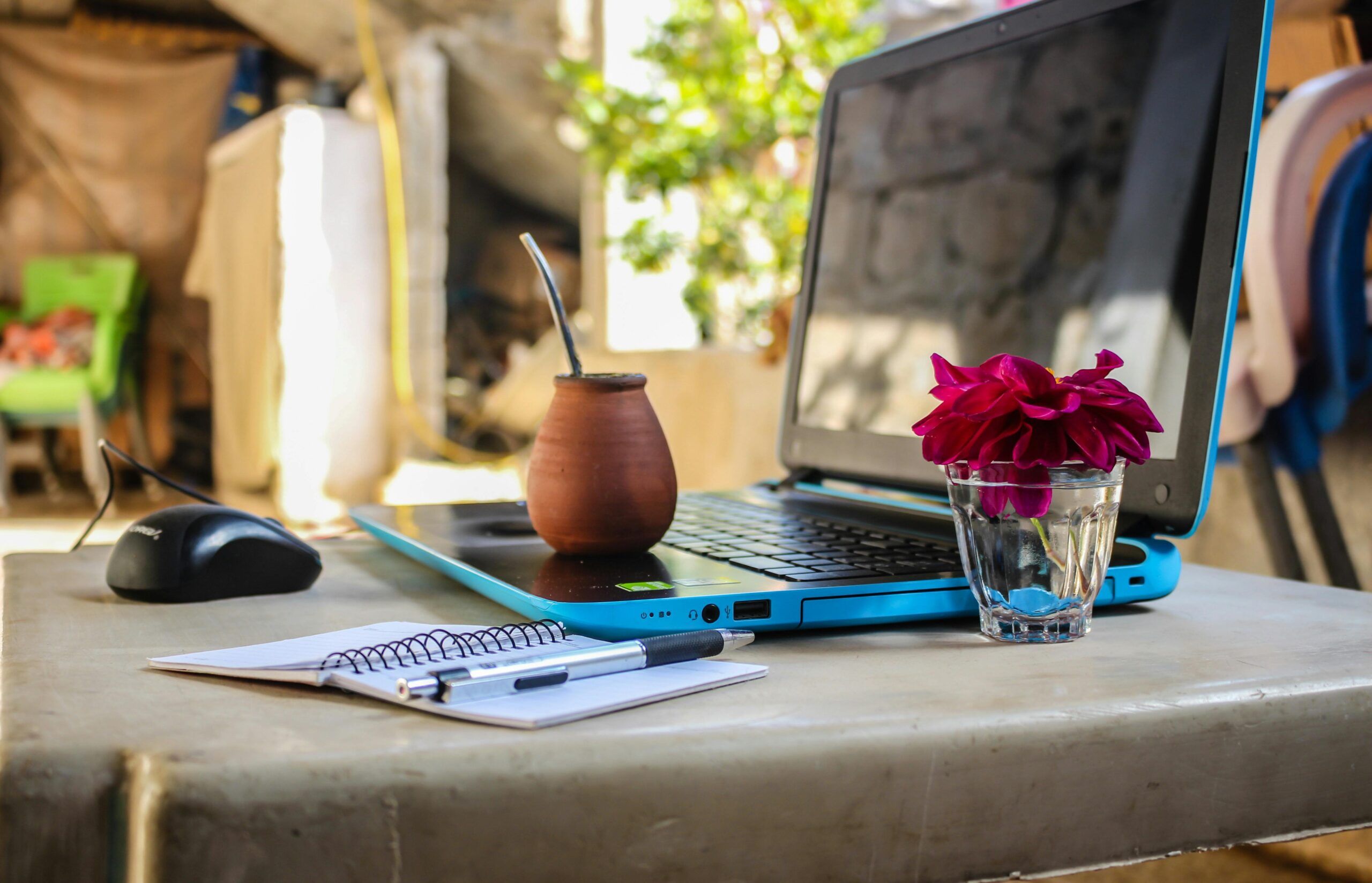 A laptop in a tropical location - a digital nomad