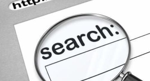 A search engine browser window with a magnifying glass