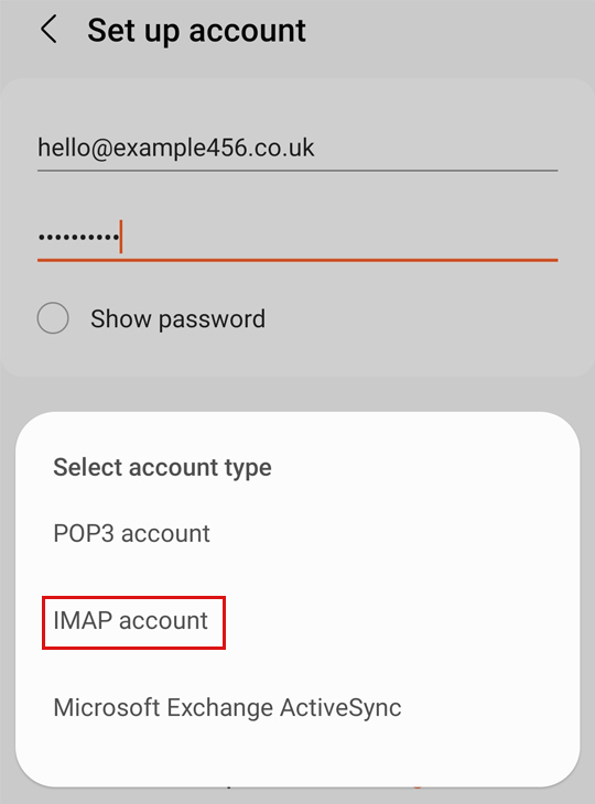 Choose IMAP account