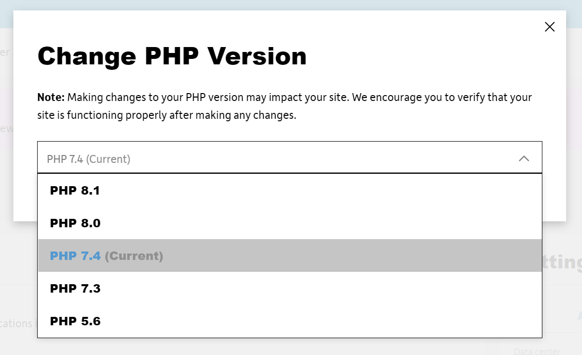 Choose PHP version