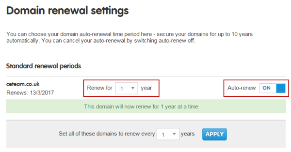 Update domain renewal settings