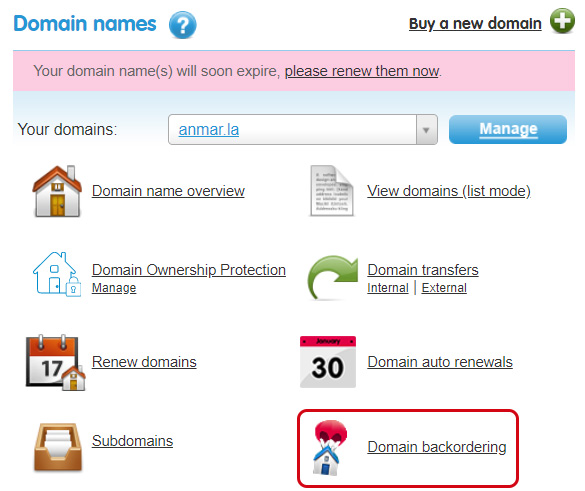 Select Domain Backordering