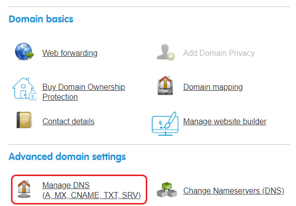 Click Manage DNS