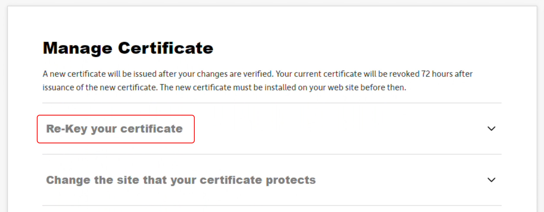 Select Re-Key your certificate
